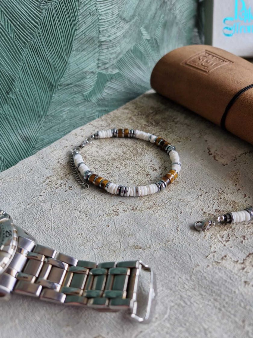 bracelet pour homme en pierre naturelle, unisexe, acier inoxydable, fait main