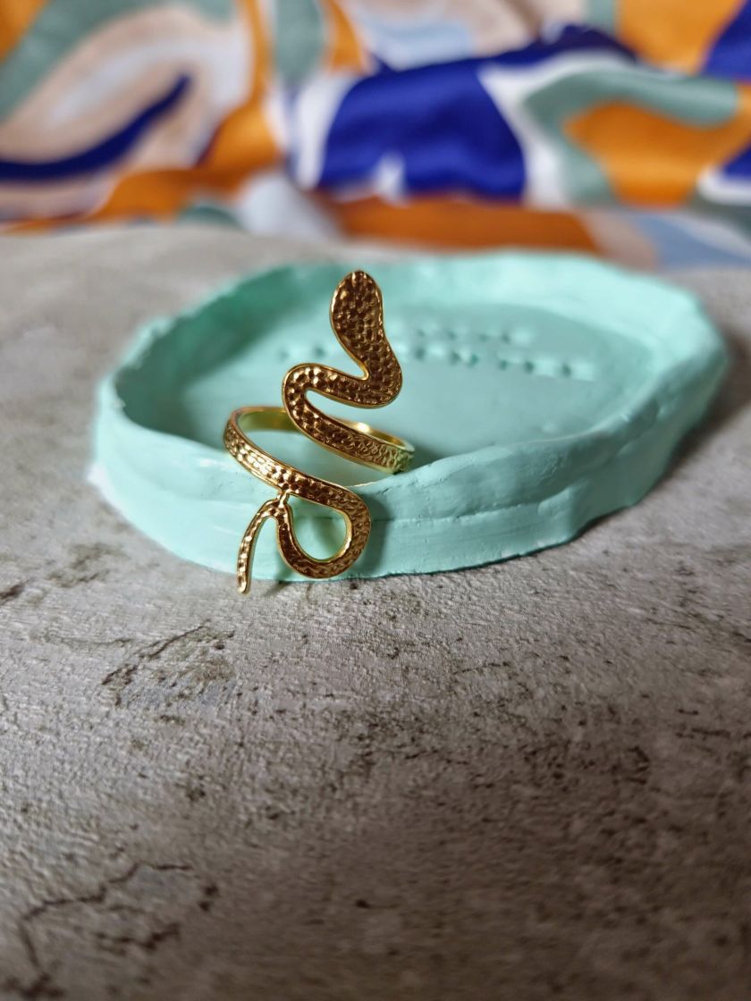 bague serpent en acier inoxydable couleur or ou argent