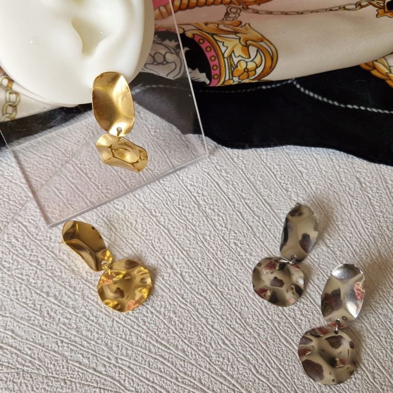 Boucles d'oreilles martelées en acier inoxydable couleur or ou argent