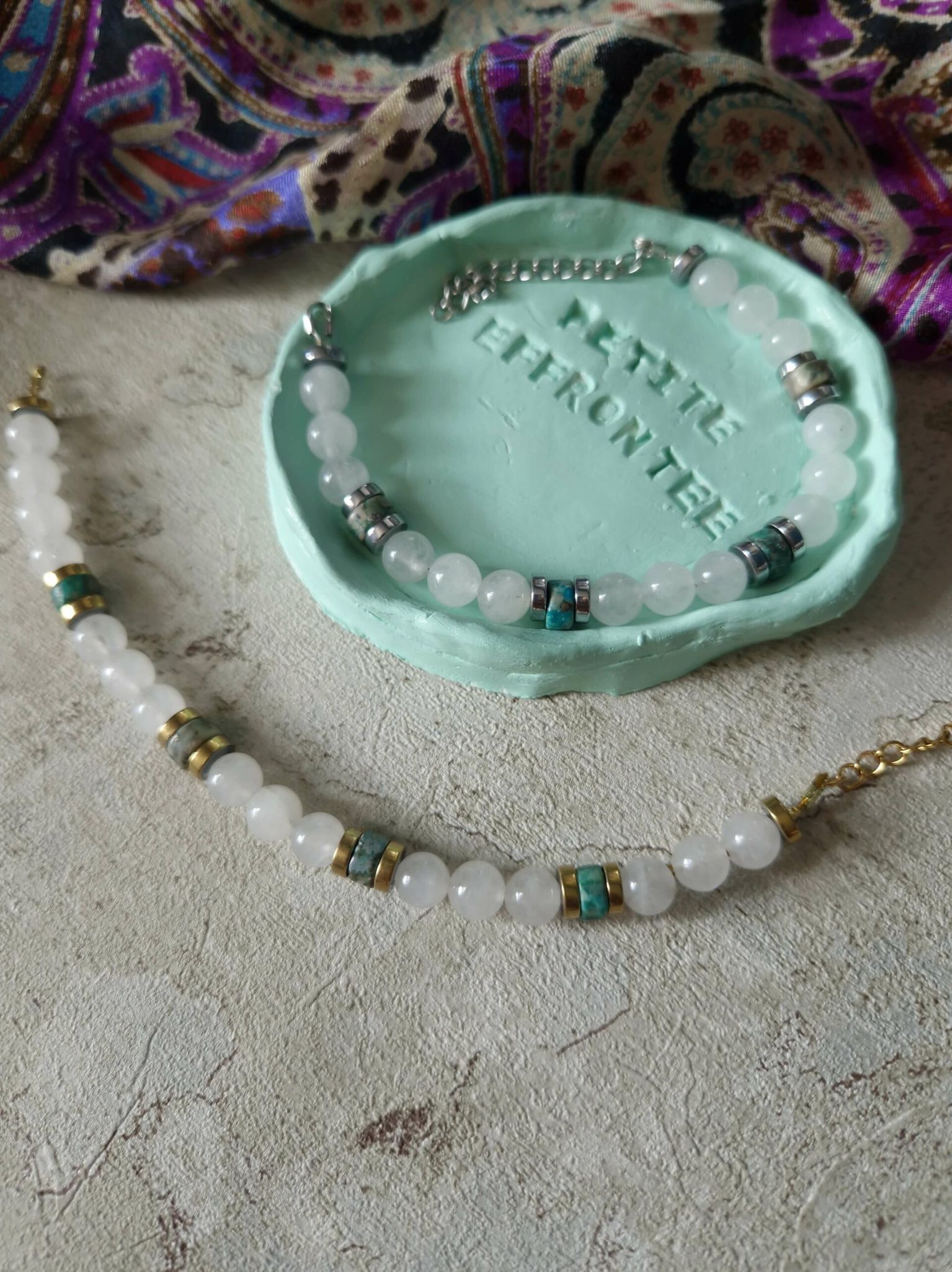 bracelet unisexe fait main en pierres naturelles Jade, pyrite, hématite sur fil d'acier inoxydable