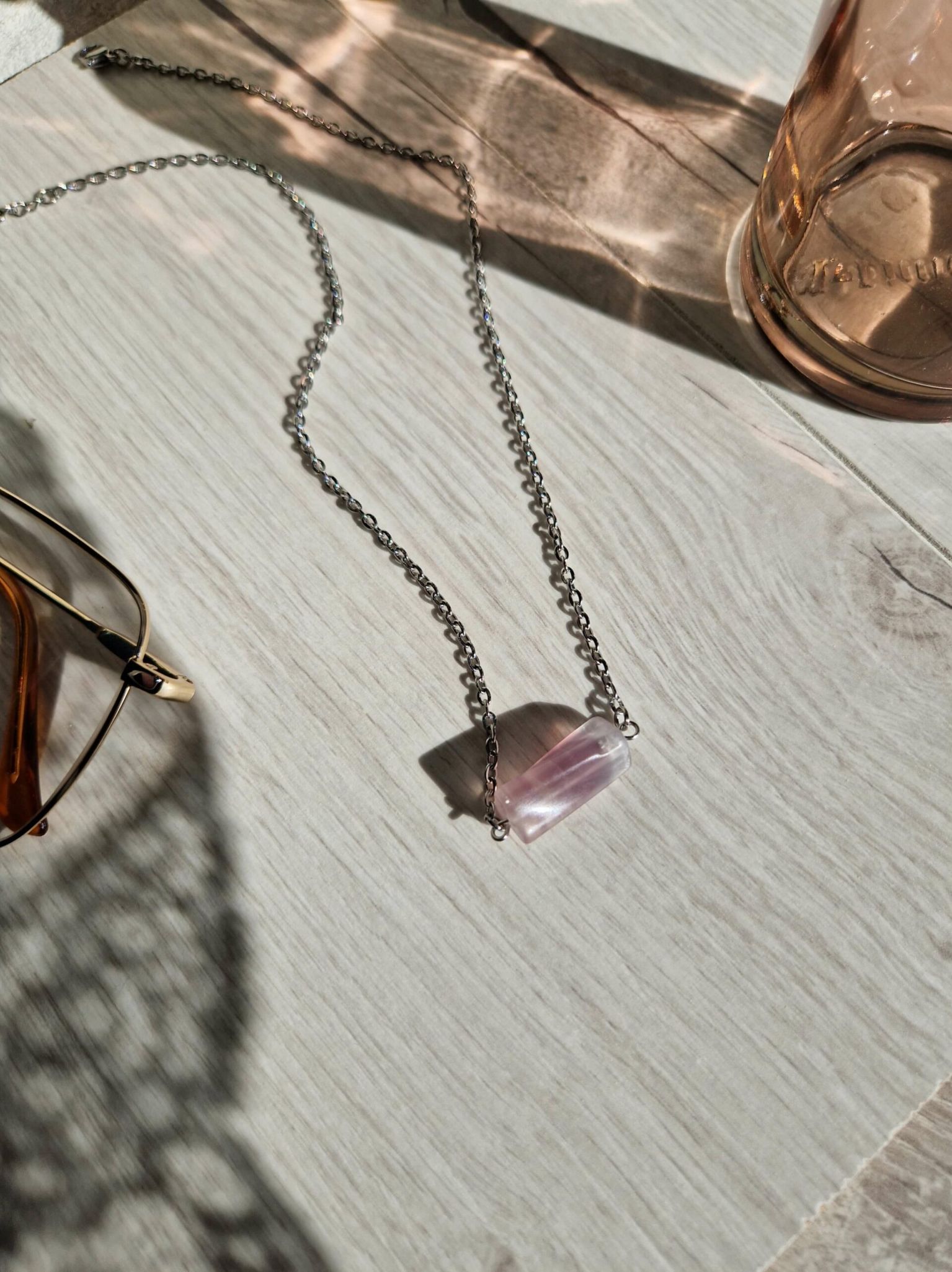 collier ras du coup fait main en acier inoxydable or ou argent et pierre naturelle de fluorite