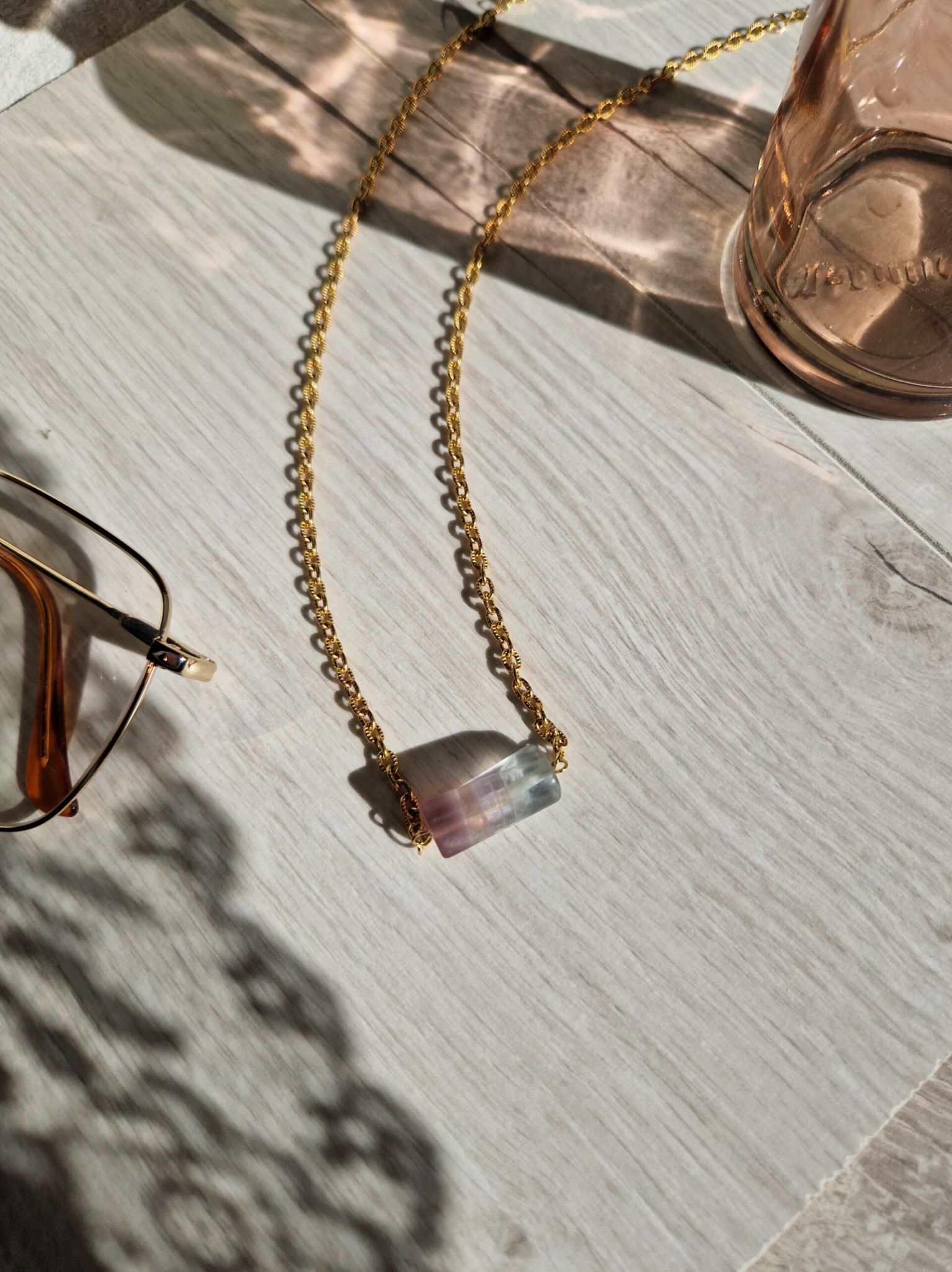 collier ras du coup fait main en acier inoxydable or ou argent et pierre naturelle de fluorite