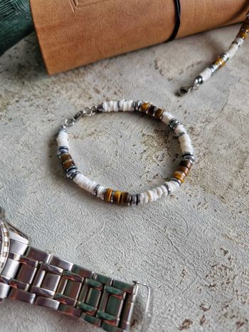 bracelet pour homme en pierre naturelle, unisexe, acier inoxydable, fait main