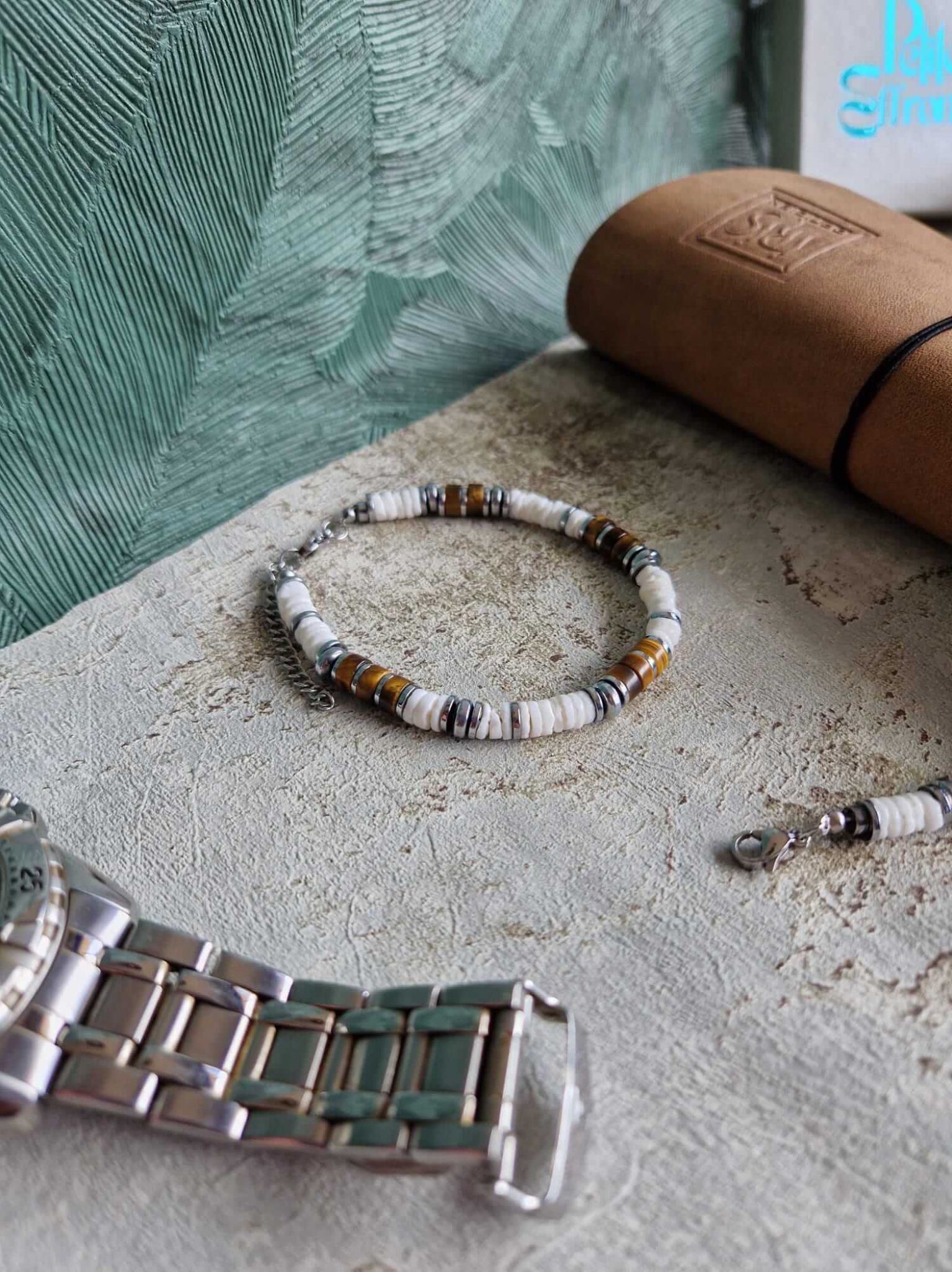 bracelet pour homme en pierre naturelle, unisexe, acier inoxydable, fait main