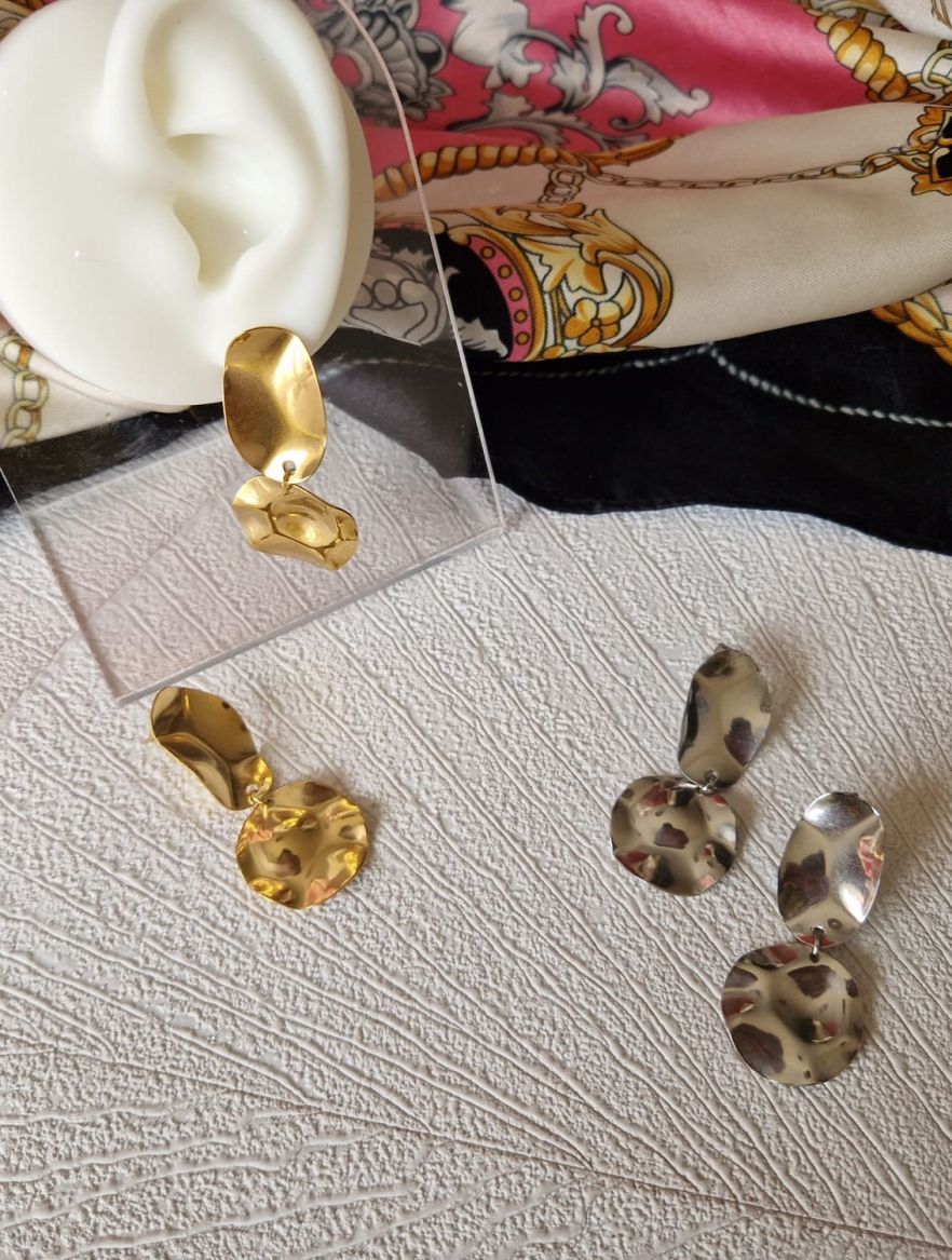Boucles d'oreilles martelées en acier inoxydable couleur or ou argent