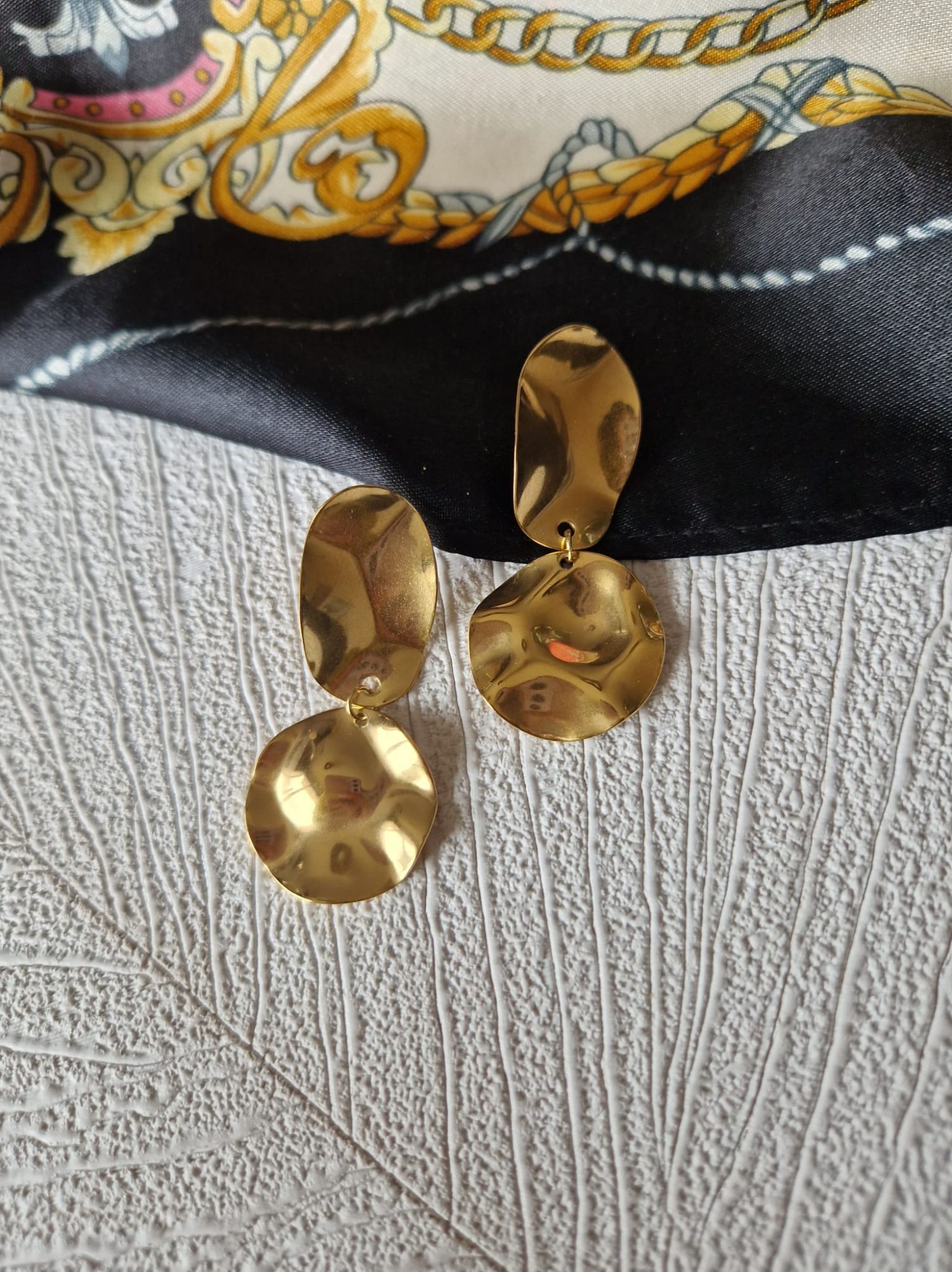 Boucles d'oreilles martelées en acier inoxydable couleur or ou argent