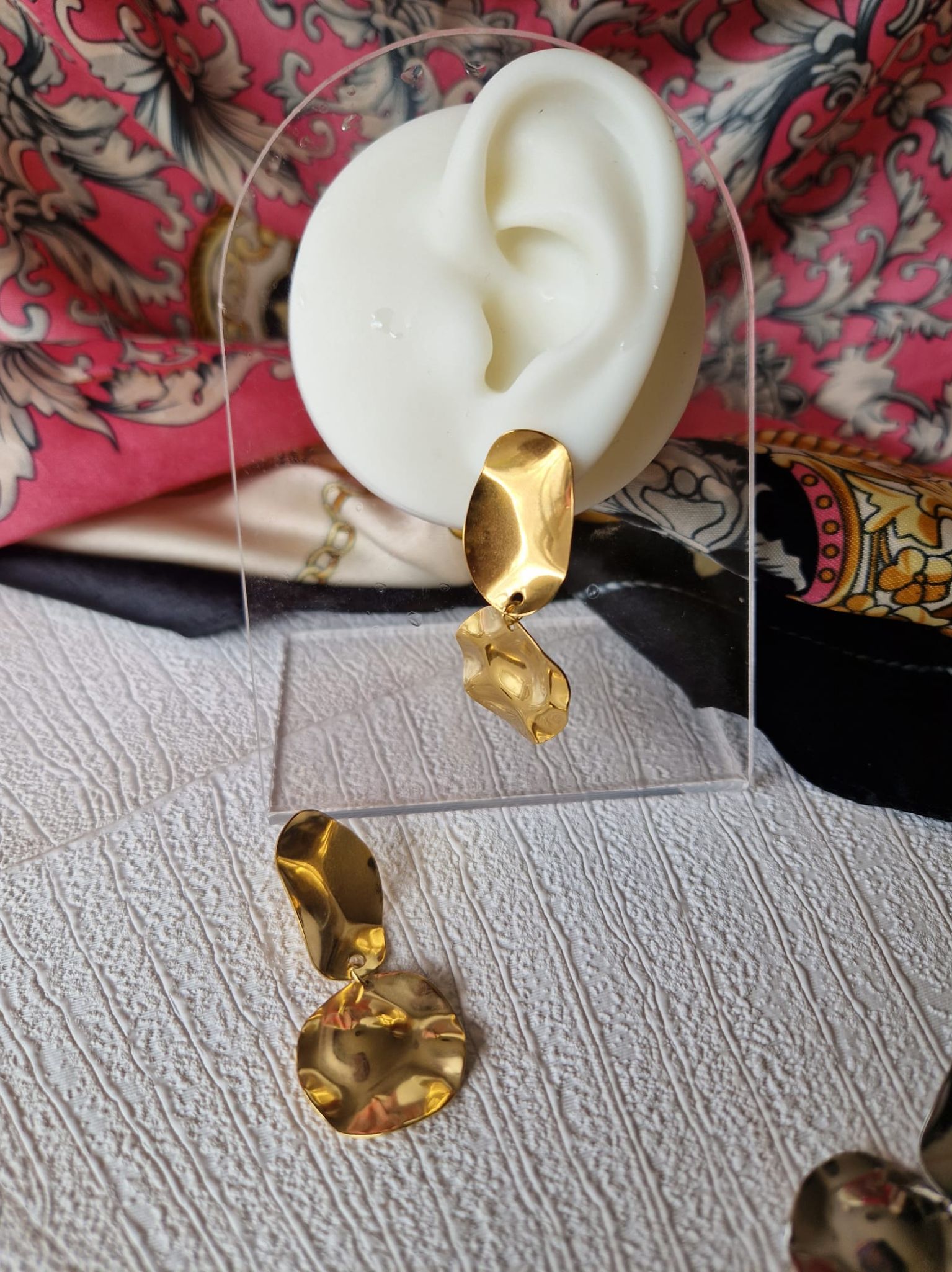 Boucles d'oreilles martelées en acier inoxydable couleur or ou argent