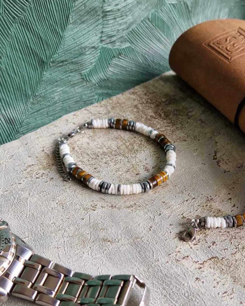 bracelet pour homme en pierre naturelle, unisexe, acier inoxydable, fait main
